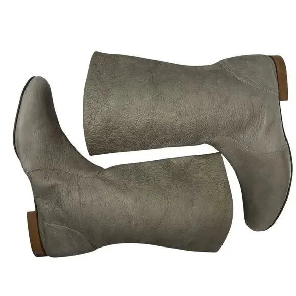 Delphine Conty Slouchy Boots Size 9 Flat Pull on Mid Calf Pebbled Leather Gray - Picture 8 of 10
